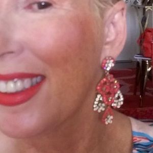 J.Crew Beaded Drop Chandelier Earrings. Posts. Pair Red and Crystal.